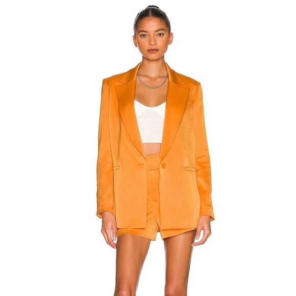 NEW ALICE & OLIVIA Women's Mara Shorts Orange Satin Crossover Waistband Size 14 - Picture 3 of 9